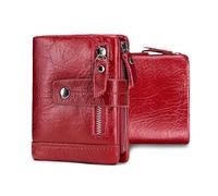 FANDARE Nuevo Cartera Hombre de Cuero, Mujer Tarjetero Bloqueo RFID Antirrobo, Billetera pequeño para 13 Crédito, Cuero Monedero Billetes y Monedas con Caja de Regalo Rojo