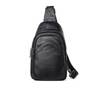 FANDARE Pechera para Hombre de Cuero Genuino, Bolso Pechero Multibolsillos con Correa Ajustable Estilo Minimalista para Uso Diario Viaje y Trabajo Negro A