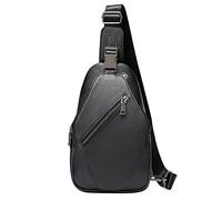 FANDARE Pechera para Hombre de Cuero Genuino, Bolso Pechero Multibolsillos con Correa Ajustable Estilo Minimalista para Uso Diario Viaje y Trabajo Negro B