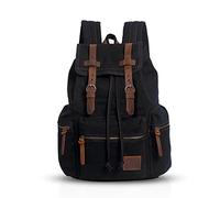 FANDARE Retro 15.6 Pulgadas Mochila para Portátil Portátil Portátil Al Aire Libre Viaje Trabajo Estudiante Senderismo Bolsas Escuela Daypack Lona, Negro, Medium, Mochila de Ocio