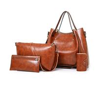 FANDARE Retro Bandolera de Cubo 4pcs Set Bolsos Totes para Mujer Impermeable Shoppers y Bolsos de Hombro Bolsos PU Cuero Bandolera para Viajes Compras Trabajo Citas