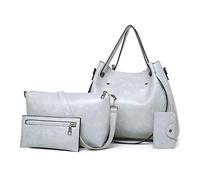 FANDARE Retro Bandolera de Cubo 4pcs Set Bolsos Totes para Mujer Impermeable Shoppers y Bolsos de Hombro Bolsos PU Cuero Bandolera para Viajes Compras Trabajo Citas