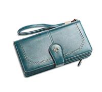 FANDARE Retro Billetera Cuero Cartera Monedero Cartera de muñeca Hombre Mujer Billetera con Bolsillo para Monedas y 22 Ranuras para Tarjetas Wallet Verde
