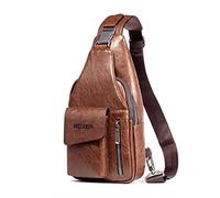 FANDARE Retro Bolso Pecho Hombre Bolsos Cruzados Negocio Bandoleras Cruzada Ultraligero Sling Crossbody Bag Bolsas de automoción para Viaje Deportes Ciclismo Montañismo Impermeable Cuero Marrón Claro