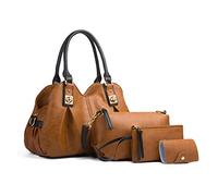 FANDARE Retro Bolsos Totes para Mujer Shoppers y Bolsos de Hombro Impermeable Bolsos Bandolera Piel Suave Bandolera 4pcs Set para Viajes Compras Trabajo Citas Marrón