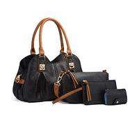 FANDARE Retro Bolsos Totes para Mujer Shoppers y Bolsos de Hombro Impermeable Bolsos Bandolera Piel Suave Bandolera 4pcs Set para Viajes Compras Trabajo Citas Negro