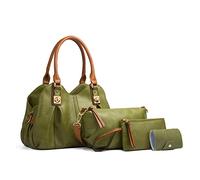 FANDARE Retro Bolsos Totes para Mujer Shoppers y Bolsos de Hombro Impermeable Bolsos Bandolera Piel Suave Bandolera 4pcs Set para Viajes Compras Trabajo Citas Verde