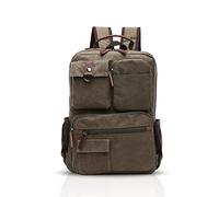 FANDARE Retro Hombres Mochila Business Multi-Bolsillo Rucksack Commuter Estudiante Outdoor Viaje Daypack Transpirable Lienzo Verde