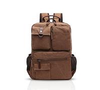 FANDARE Retro Hombres Mochila Business Multi-Bolsillo Rucksack Commuter Estudiante Outdoor Viaje Daypack Transpirable Lienzo Marrón
