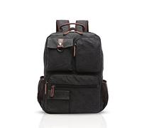 FANDARE Retro Hombres Mochila Business Multi-Bolsillo Rucksack Commuter Estudiante Outdoor Viaje Daypack Transpirable Lienzo Negro