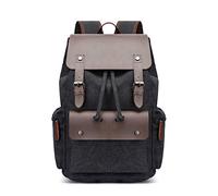 FANDARE Retro Mochila Lienzo Mochila Cordón Bolsa para la Escuela Hombre Mujer Mochila Portatil 15.6 Pulgadas Negocio Trabajo Diario Viaje Daypacks Negro