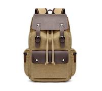 FANDARE Retro Mochila Lienzo Mochila Cordón Bolsa para la Escuela Hombre Mujer Mochila Portatil 15.6 Pulgadas Negocio Trabajo Diario Viaje Daypacks Caqui