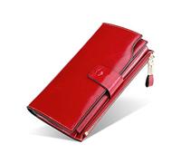 FANDARE RFID Billetera Carteras para Mujer Monederos Hombre Bolso de Mano Billetera de Cuero Plegable Monedero Cartera Tarjeta de Crédito para Fiesta, Viaje, Compras Wallet Vino Rojo