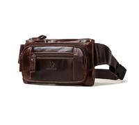 FANDARE Riñonera de Cuero Auténtico Unisex, Bolsos Cruzados Bolsa de Cintura con Múltiples Bandolera Bolsillos con Cremallera, Modelo Retro para Viajes, Senderismo y Uso Diario Marrón