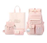 FANDARE Set de 4 Mochilas para Primaria y Secundaria con Mochila Pequeña, Monedero, Bolso de Mano para Adolescentes Chicos y Chicas, Versátil para Universidad, Viajes y Organización Rosa