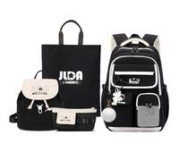 FANDARE Set de 4 Mochilas para Primaria y Secundaria con Mochila Pequeña, Monedero, Bolso de Mano para Adolescentes Chicos y Chicas, Versátil para Universidad, Viajes y Organización Negro