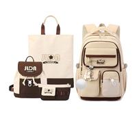 FANDARE Set de 4 Mochilas para Primaria y Secundaria con Mochila Pequeña, Monedero, Bolso de Mano para Adolescentes Chicos y Chicas, Versátil para Universidad, Viajes y Organización Marrón amarillento