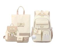 FANDARE Set de 4 Mochilas para Primaria y Secundaria con Mochila Pequeña, Monedero, Bolso de Mano para Adolescentes Chicos y Chicas, Versátil para Universidad, Viajes y Organización Amarillo claro