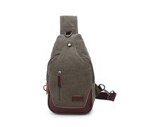 FANDARE Ultraligero Bolso Pecho Hombre Bolsos Cruzados Lienzo Bandoleras Cruzada con Agujero de Auriculares Sling Crossbody Bag para Viaje Deportes Ciclismo Montañismo pequeña Mochila Verde