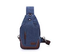 FANDARE Ultraligero Bolso Pecho Hombre Bolsos Cruzados Lienzo Bandoleras Cruzada con Agujero de Auriculares Sling Crossbody Bag para Viaje Deportes Ciclismo Montañismo pequeña Mochila Azul Oscuro