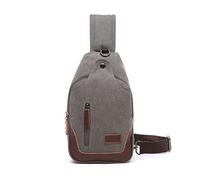 FANDARE Ultraligero Bolso Pecho Hombre Bolsos Cruzados Lienzo Bandoleras Cruzada con Agujero de Auriculares Sling Crossbody Bag para Viaje Deportes Ciclismo Montañismo pequeña Mochila Gris