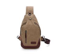 FANDARE Ultraligero Bolso Pecho Hombre Bolsos Cruzados Lienzo Bandoleras Cruzada con Agujero de Auriculares Sling Crossbody Bag para Viaje Deportes Ciclismo Montañismo pequeña Mochila Caqui