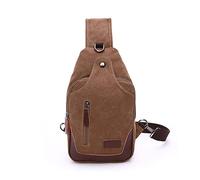 FANDARE Ultraligero Bolso Pecho Hombre Bolsos Cruzados Lienzo Bandoleras Cruzada con Agujero de Auriculares Sling Crossbody Bag para Viaje Deportes Ciclismo Montañismo pequeña Mochila Marrón