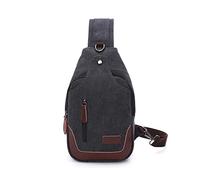 FANDARE Ultraligero Bolso Pecho Hombre Bolsos Cruzados Lienzo Bandoleras Cruzada con Agujero de Auriculares Sling Crossbody Bag para Viaje Deportes Ciclismo Montañismo pequeña Mochila Negro