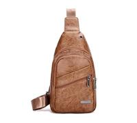 FANDARE Unisex Bolsos cruzados Bolso de pecho Bandolera cruzada funcional de cuero de PU impermeable, Mochila diaria para hombres y mujeres, para viajes y actividades Sling Bag Nuevo Amarillo-Marrón
