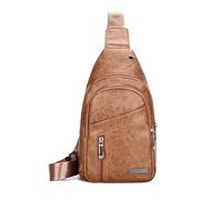 FANDARE Unisex Bolsos cruzados Bolso de pecho Bandolera cruzada funcional de cuero de PU impermeable, Mochila diaria para hombres y mujeres, para viajes y actividades Sling BagAmarillo-Marrón