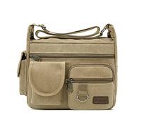 FANDARE Unisexo Lona Bolso de Bandolera La Bolsa de Mensajero Hombres/Mujeres Bolsa de Lona Bolsa de Hombro 7.9 Pulgadas Bolsa de iPad Caqui