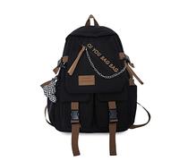 FANDARE Unisexo Mochilas Tipo Casual Estudiante Mochila Escolar Mochilas de Marcha Mujeres Hombre con Adornos de Cadena Bolsas Escolares Bolsos de Trabajo Urbana versátil Viaje School Bag Negro
