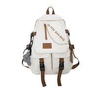 FANDARE Unisexo Mochilas Tipo Casual Estudiante Mochila Escolar Mochilas de Marcha Mujeres Hombre con Adornos de Cadena Bolsas Escolares Bolsos de Trabajo Urbana versátil Viaje School Bag Blanco