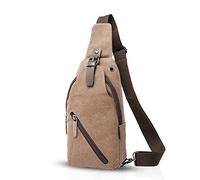 FANDARE Vintage Bandolera Sling Bag Escuela Viajes Hombres Mujeres Messenger Mochilas Bolsa de Pecho Bolsa de Deporte Travers al Aire Libre Lona, Caqui, Large, Mochila de Ocio