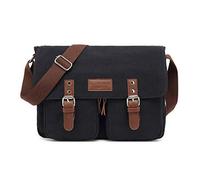 FANDARE Vintage Bolso de Bandolera Lona Bolsa de Mensajero Ampliable Mensajero Crossbody Bag Hombres Mujeres Bolsa de Hombro para 10.9 Pulgadas Tablet Viaje Negocio Universidad Negro