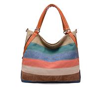 FANDARE Vintage Bolsos Mano Lona Mujer Bandolera Bolso Hombro Cruzado para Señora Viaje Trabajo Escuela Compras Crossbody Bag Rayas Multicolor A