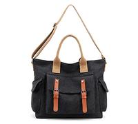 FANDARE Vintage Bolsos Mano Lona Mujer Bandolera Conmutar Bolso Hombro Cruzado para 10.5 Pulgadas Tableta Señora Viaje Trabajo Escuela Compras Crossbody Bag Negro