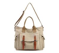 FANDARE Vintage Bolsos Mano Lona Mujer Bandolera Conmutar Bolso Hombro Cruzado para 10.5 Pulgadas Tableta Señora Viaje Trabajo Escuela Compras Crossbody Bag Caqui