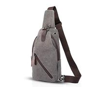 FANDARE Vintage Sling Bag Bolsas de Deporte Messenger Bag Las Mujeres Mochila Shoulder Bolso Hombre Senderismo Bolso Bandolera Estudiantes Universitarios Bolsa de Deporte Travers Outdoor Lona Gris