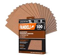 Fandeli | Papel de Lija Multiusos | Grano 100 | 25 Hojas de 23 x 28 cm | Ideal Para Lijar Metal, Madera sin Tratar y Superficies Pintadas