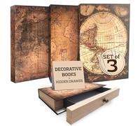 FANDOS Juego de 3 cajas de almacenamiento vintage con mapa del mundo, diseño decorativo de cajones ocultos, patrón de globo antiguo, juego de 3