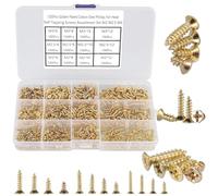 FandWay 1200 tornillos pequeños M2 M2.5 M3, de cabeza plana, tornillos autorroscantes, surtido con caja de almacenamiento (dorado)
