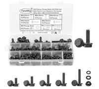 FandWay 190 tornillos de brida hexagonal, M8 tornillos de cabeza hexagonal con brida, tornillos de brida de acero aleado 10,9 negro y tuercas arandelas. Rosca completa, sin roscas de 1,25 mm.