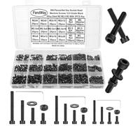 FandWay Juego de 900 tornillos M2 M2.5 M3, tornillos cilíndricos con hexágono interior, tornillos hexagonales negros 12,9 de aleación de acero de aleación, tuercas y arandelas.