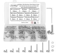 FandWay Juego de tornillos M3, 640 unidades de tornillos de cabeza alomada con hexágono interior, tornillos de cabeza redonda, tornillos hexagonales de acero inoxidable 304, tornillos de máquina