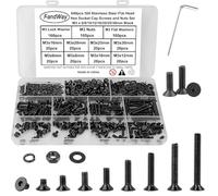 FandWay Juego de tornillos M3, 640 unidades de tornillos de cabeza avellanada con hexágono interior, tornillos de cabeza plana, tornillos hexagonales de acero inoxidable 304 negro epoxi, tornillos de