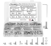 FandWay Juego de tornillos M6, 206 tornillos de cabeza avellanada con hexágono interior, tornillos de cabeza plana, tornillos hexagonales de acero inoxidable 304, tornillos de máquina tuercas y