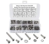 FandWay M3 Tornillo de Cabeza Redonda Phillips 600 Piezas, Alomada con Cruz de Acero Inoxidable 304 - Kit de Tuercas y Arandelas para Reparación, DIY
