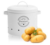 Fangehong 1 Pieza Botes para Patatas, Contenedores Ajos Cebollas de Metal, Recipientes de Almacenamiento de Alimentos Vintage, Cubo de Verduras con Tapa (Patatas Blanco)