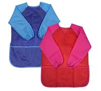 Fangehong 2 Piezas Delantal Infantil Pintura, Bata Impermeable Niño, Blusón Babero con Bolsillos De Manga 3 Larga para 3-7 Niños Dibujar de Arte Escolar, Azul & Rojo (Pequeña)